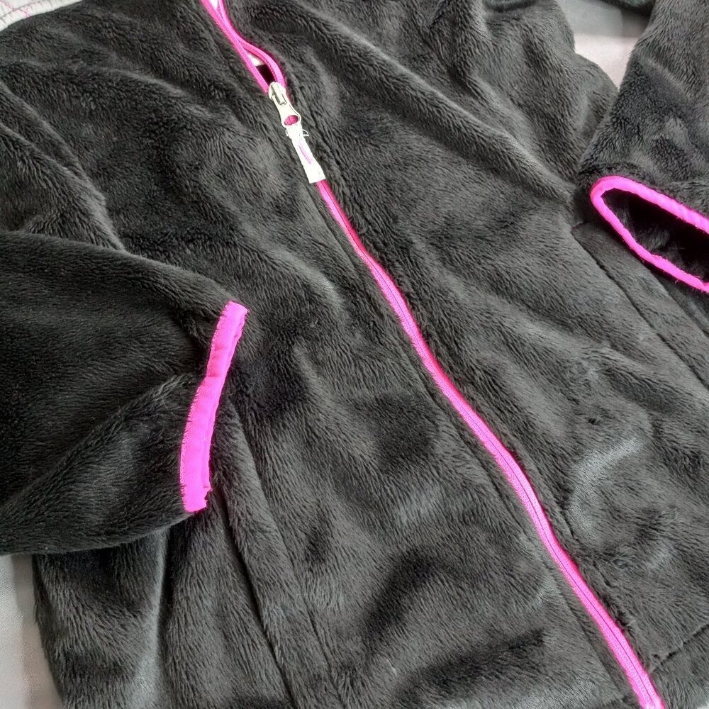 Free Country Girls XL 16 Black Pink Quilted Fleece Full Zip Hooded Jacket - Picture 2 of 13